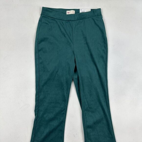 NWT SO High Rise Pull-On Flare Leg Pants Emerald Green Juniors XS Stretch $44 - Picture 3 of 9